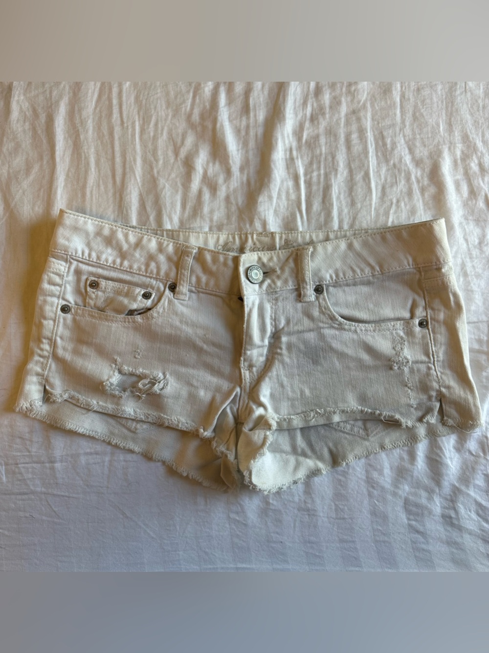 American Eagle Outfitters White Distressed Denim Shorts